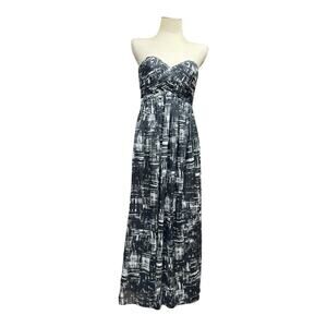 Calvin Klein Strapless Geometric Print Gown Black White Silver 6